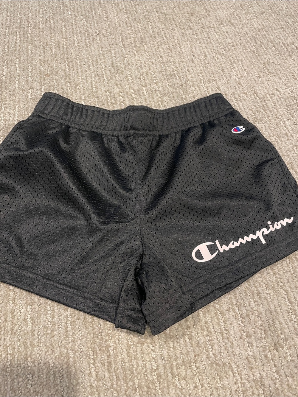 Champion Black Mesh Athletic Shorts with Script Logo